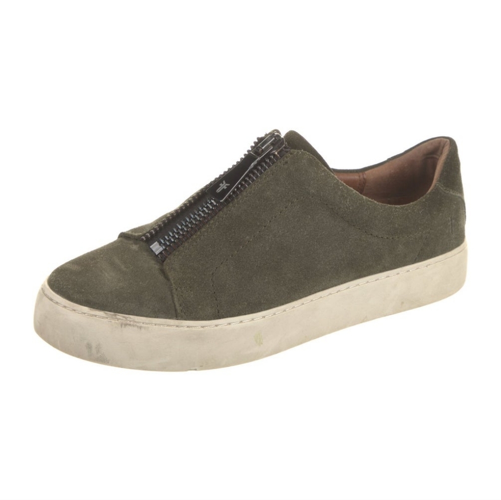 FRYE - Lena Slip On Low Sneakers Green Suede Zip Front Platform